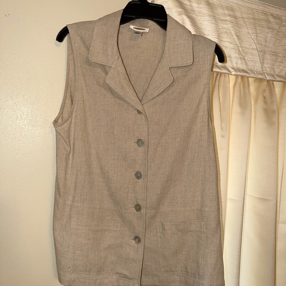 Talbots Tan Sleeveless linen  Button-Up Vest S